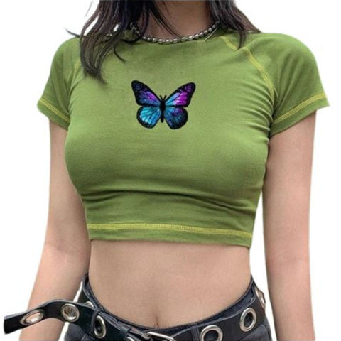 Butterfly-Printed Crop Top