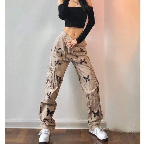 whimsical butterfly cargo pants