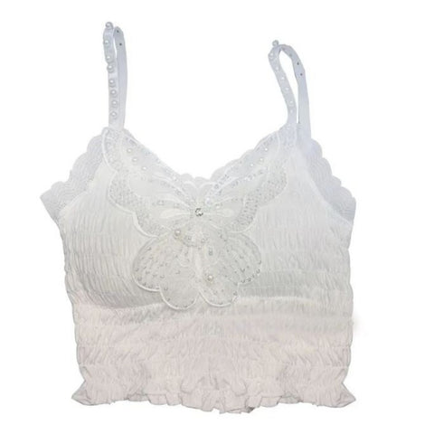  Butterfly Embroidery Lace Crop Top