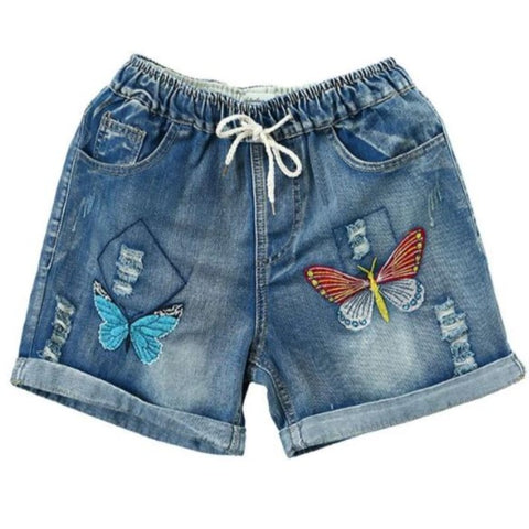 butterfly denim shorts