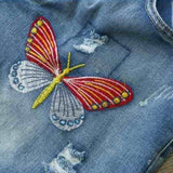 red monarch butterfly denim shorts