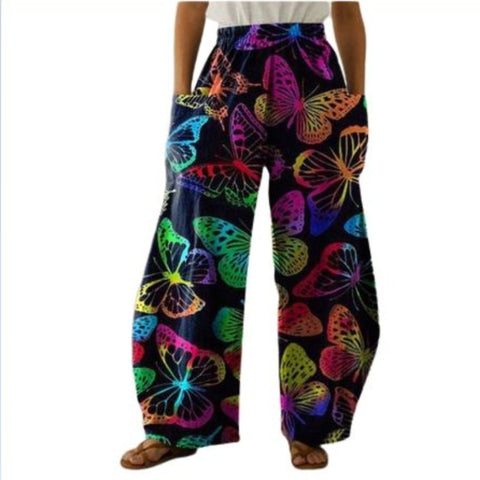 colorful butterfly wide leg pants