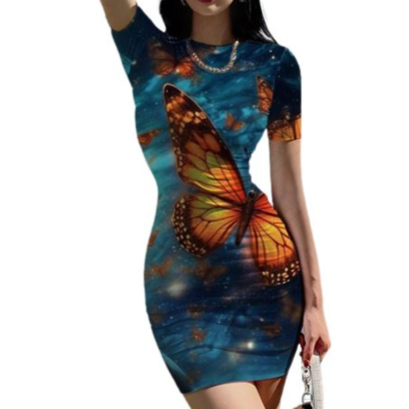 Cornflower Blue Butterfly Tight Dress