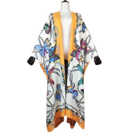 butterfly print silk kimono top
