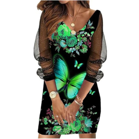 green butterfly evening dress