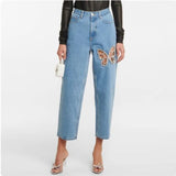 high waisted butterfly hollowed jeans