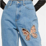 high waisted butterfly cotton jeans