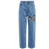 high waisted butterfly jeans