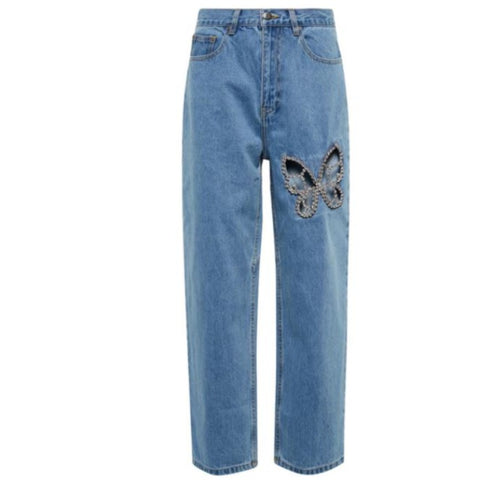 high waisted butterfly jeans