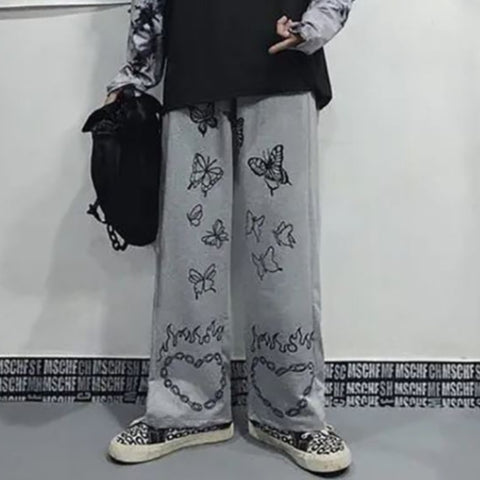 illusion butterfly grey wide leg pants