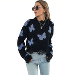 lavender blue butterfly o-neck sweater 