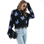 lavender blue butterfly sweater long sleeves