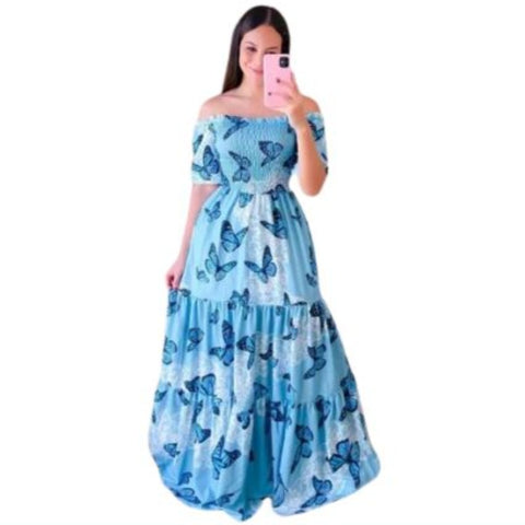 long blue butterfly dress