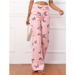 pink butterfly straight leg pants