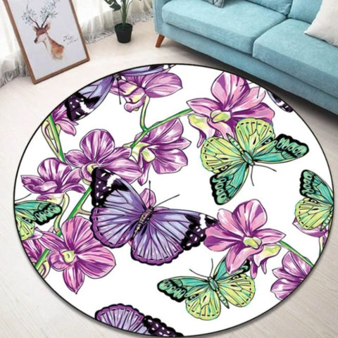 pink flower and butterfly rug
