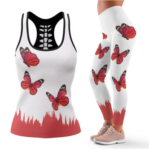 red butterfly legging set