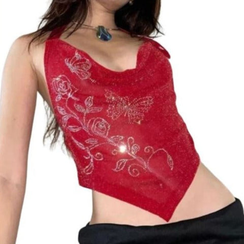 Red Butterfly Crop Top