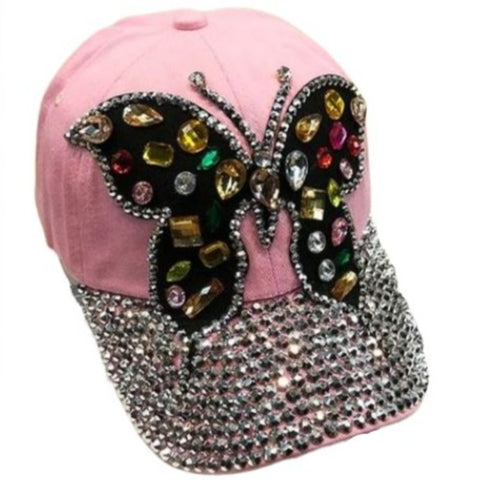 rhinestone pink butterfly cap