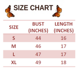 size chart for whimsical butterfly t shirt