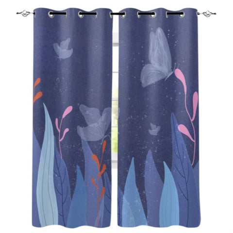 steel blue butterfly curtains