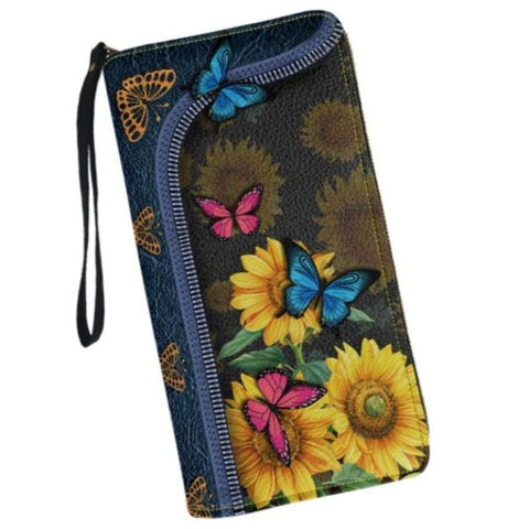whimsical sunflower butterfly wallet