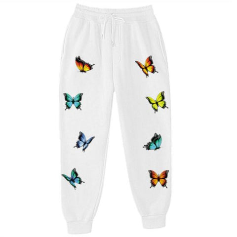 white butterfly sweatpants
