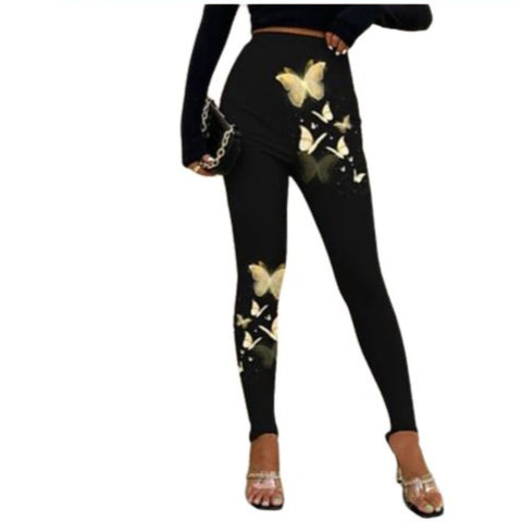 yellow abstract butterfly leggings