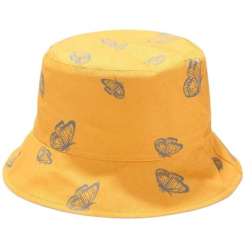 yellow and grey butterfly bucket hat