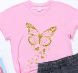 golden butterfly pink t shirt