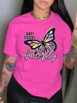 pink antisocial butterfly t shirt