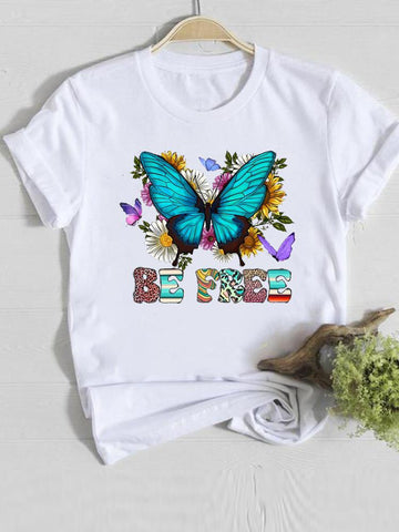 cyan butterfly t shirt