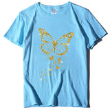 golden butterfly blue t shirt