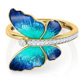 crystal blue butterfly ring
