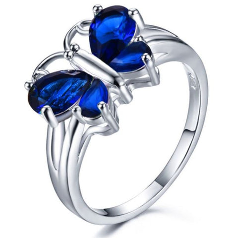 blue crystal butterfly ring