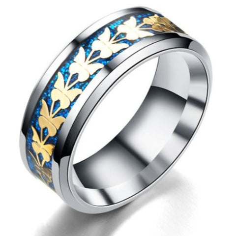 blue stainless steel butterfly ring