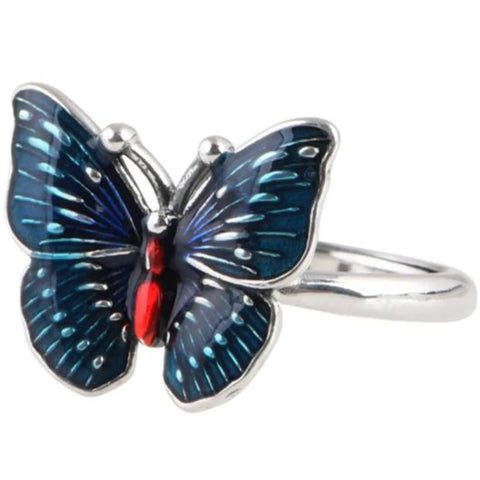 butterfly enamel ring silver