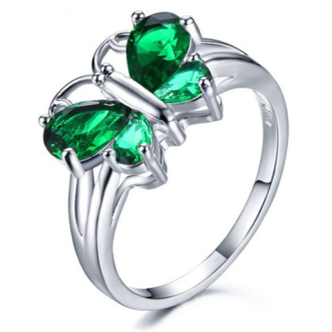 green butterfly stone ring