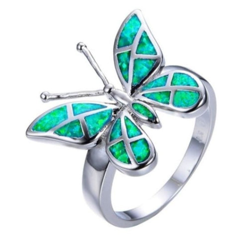 green opal butterfly ring