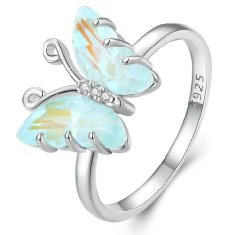 silver and blue butterfly ring