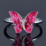 whimsical silver and pink butterfly ring