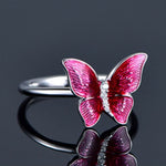 festival silver and pink butterfly ring