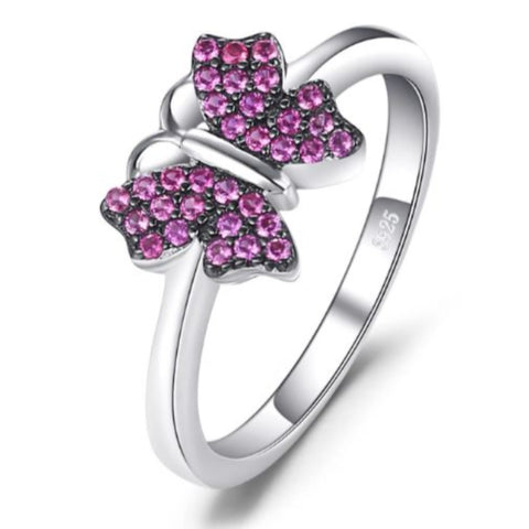 silver purple butterfly ring