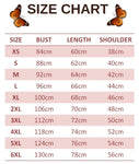 size chart for colorful butterfly t shirt