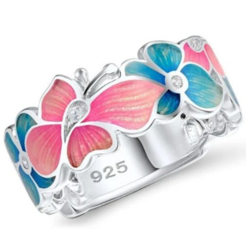 sterling silver flower and butterfly ring