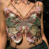 Women’s Butterfly Crystal Chain Crop Top