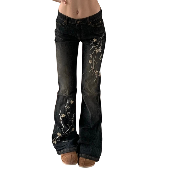 Floral Butterfly Bell Bottom Jeans