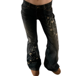 floral Butterfly Bell Bottom black Jeans