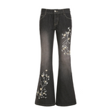 Floral Butterfly Bell Bottom Jeans
