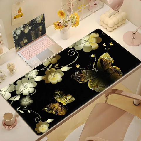 Elegant Gold Butterfly Desk Mat