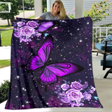 whimsical Galaxy Purple Butterfly Rose Blanket